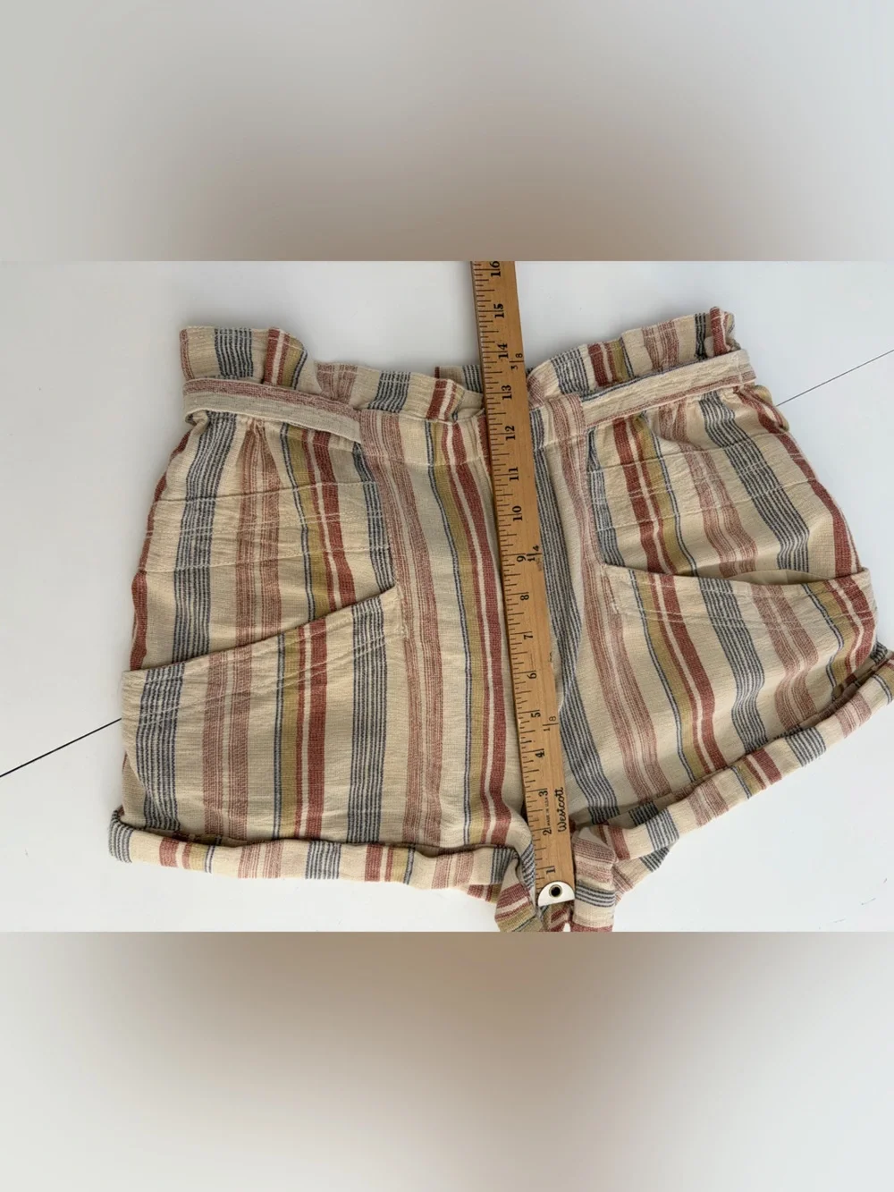 Free People Topanga Tan Combo Striped Paperbag Waist Shorts Size Small NWT